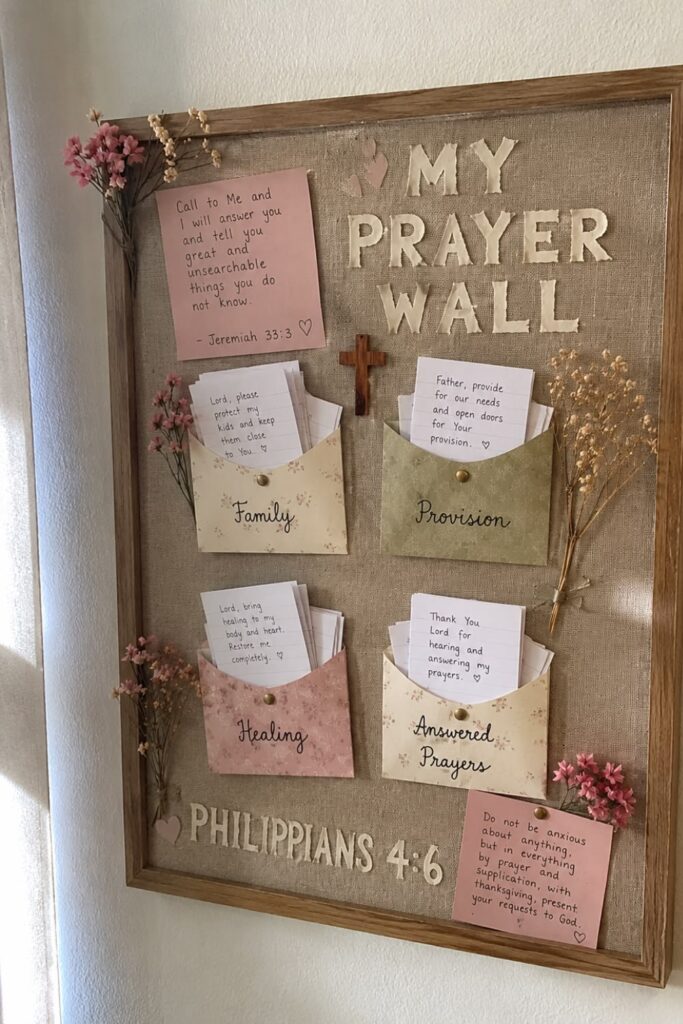 How to build a biblical prayer board with scripture envelopes and photo collages