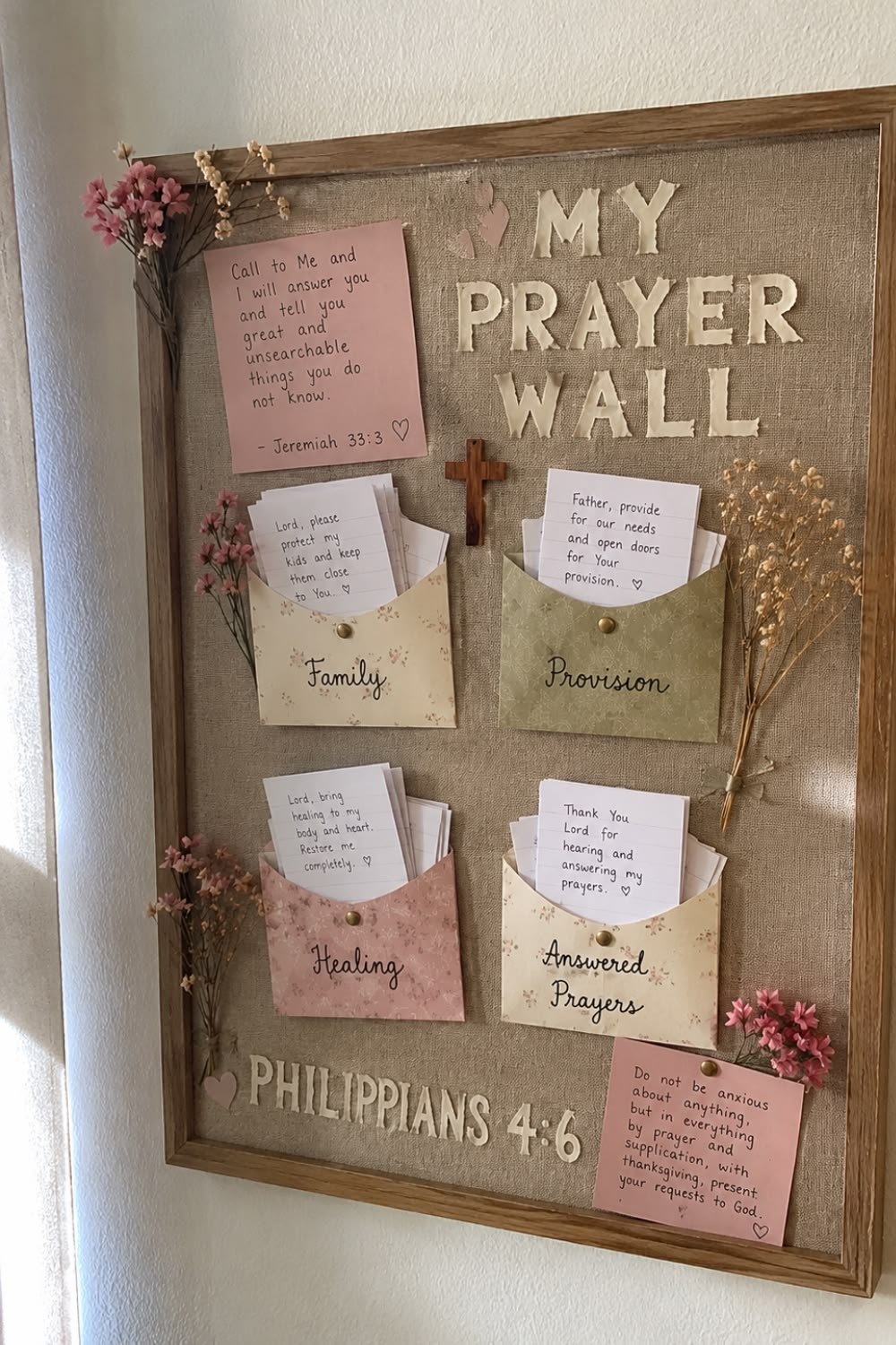 How to build a biblical prayer board with scripture envelopes and photo collages