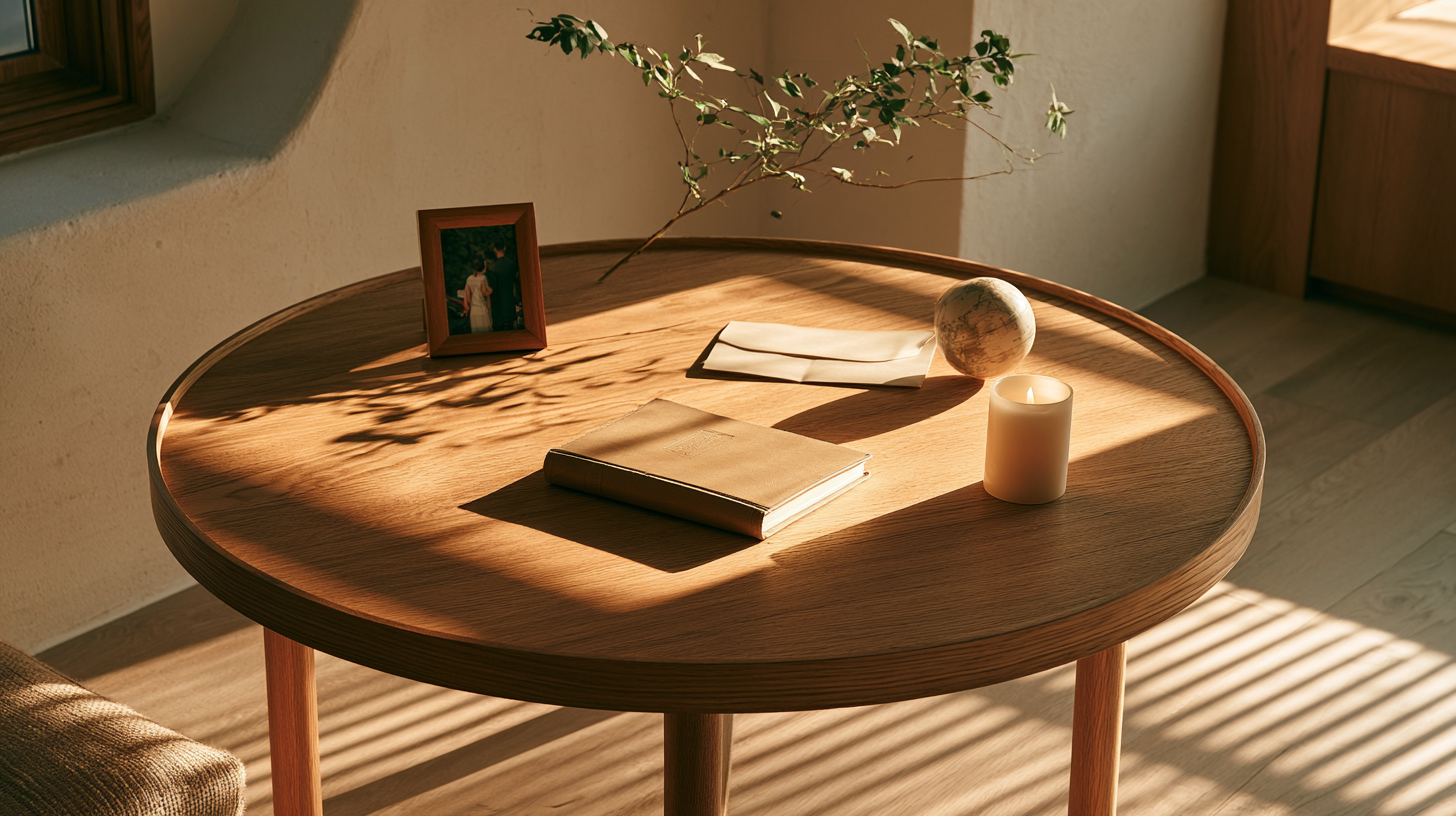 A round wooden table with a Bible, candle, and prayer letter bathed in morning light, illustrating what to pray for during a prayer meeting.