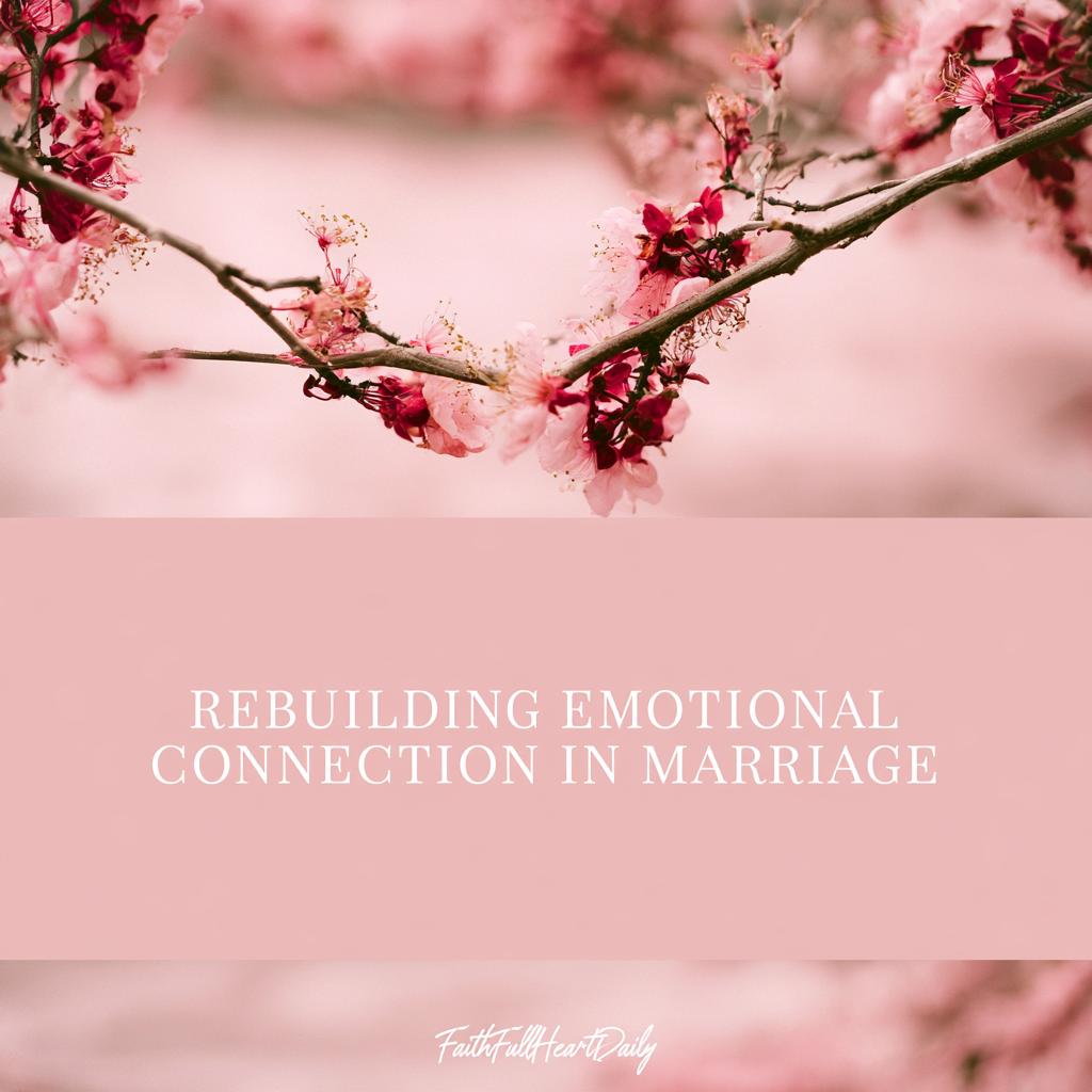 A soft, warm-toned aesthetic image with cherry blossom branches forming a heart, featuring the text 'Rebuilding Emotional Connection in Marriage'.