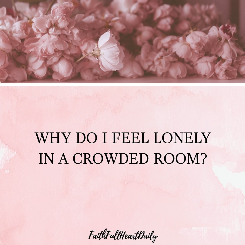A soft, warm-toned aesthetic graphic featuring muted pink hydrangeas above a cream background with clear text reading Why Do I Feel Lonely in a Crowded Room?
